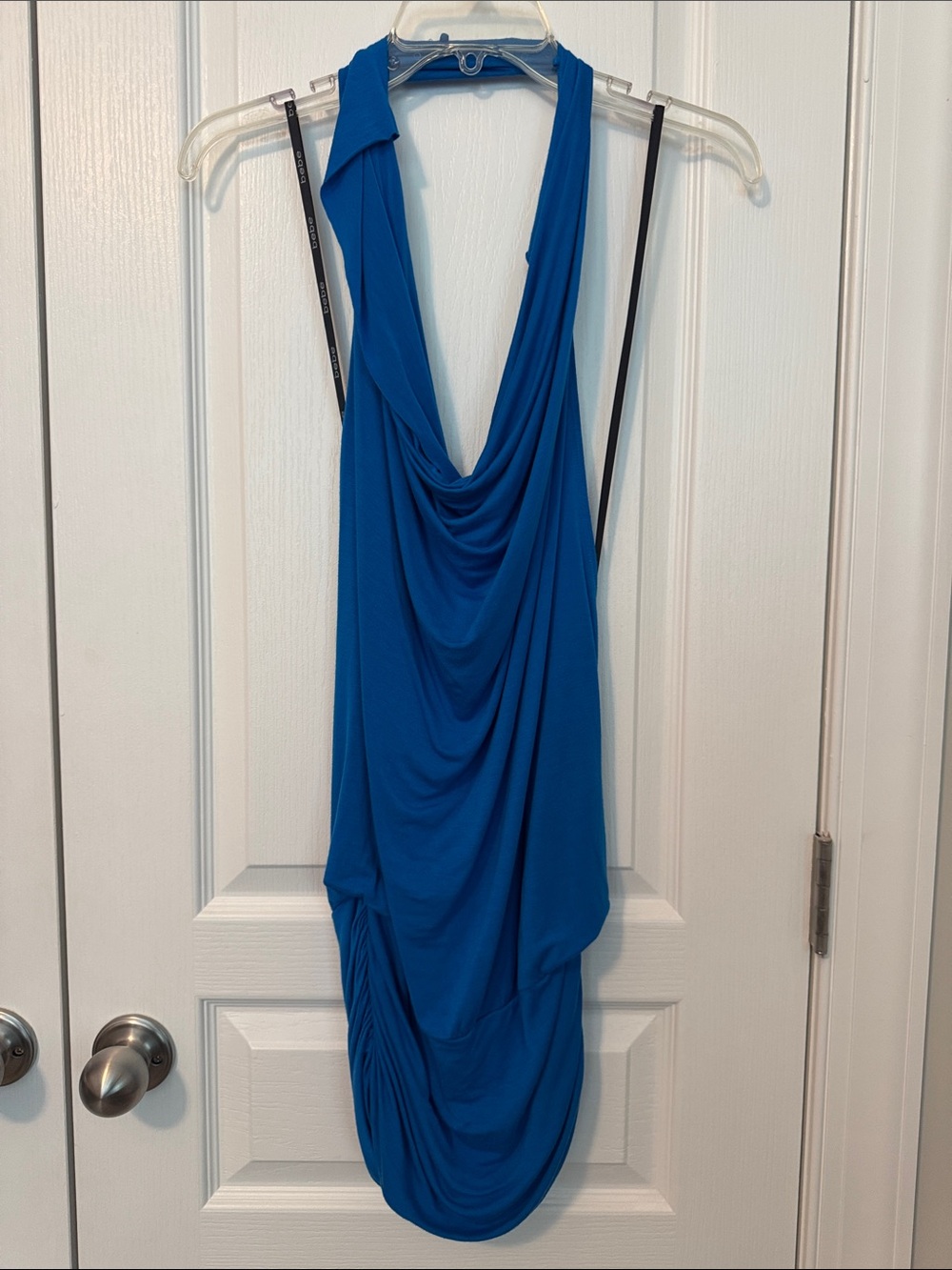Bebe Young Adult Womens Size Small Draped Sleeveless Halter Dress in Bright Blue
